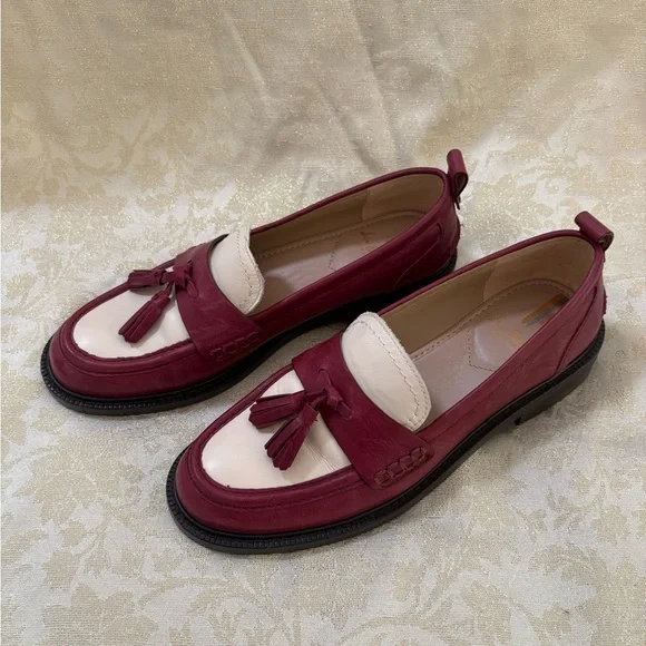 Sam Edelman Burgundy and Cream Tassel Cagliari Loafers Size 8 - Picture 2 of 14